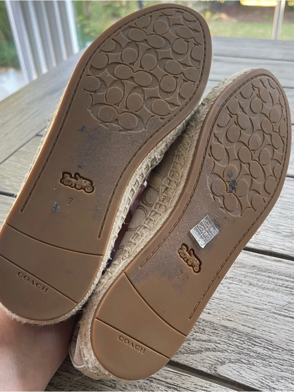 Coach Casey Tan Gold Signature Jacquard Alpargatas Espadrille Flats Size 7